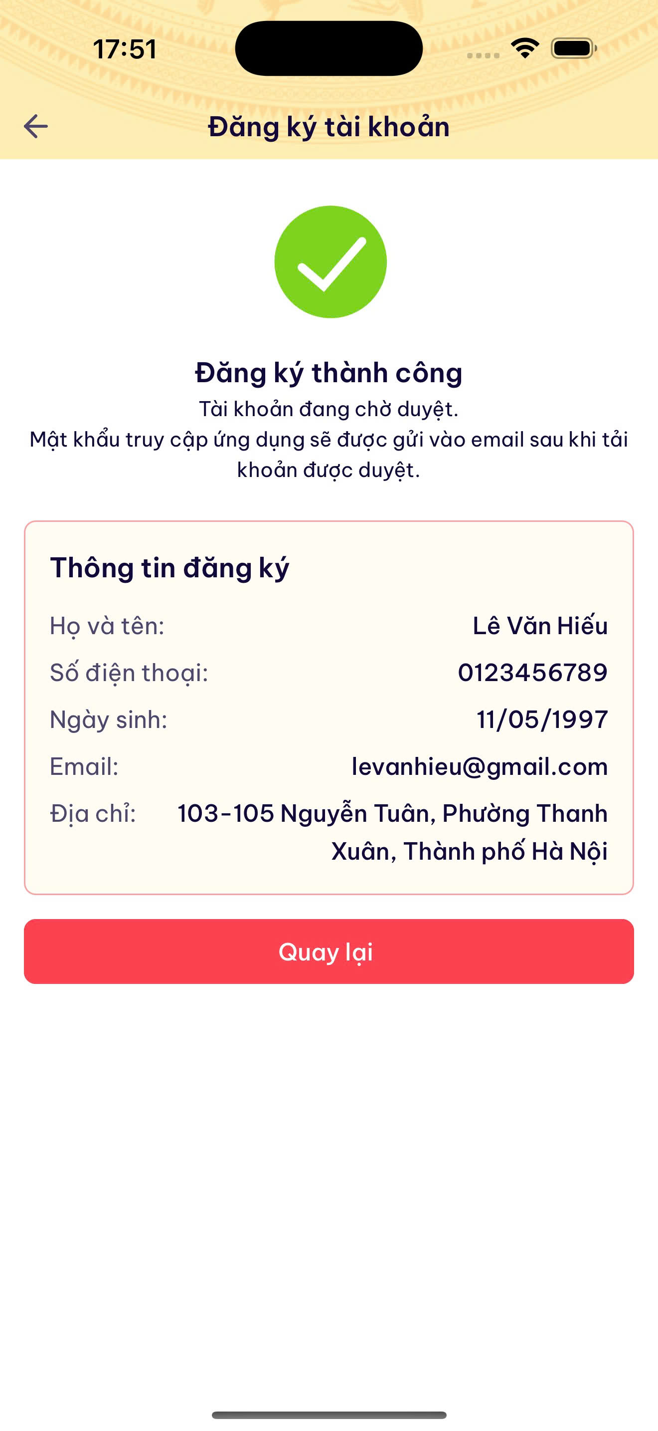 Thông báo gửi mật khẩu qua email